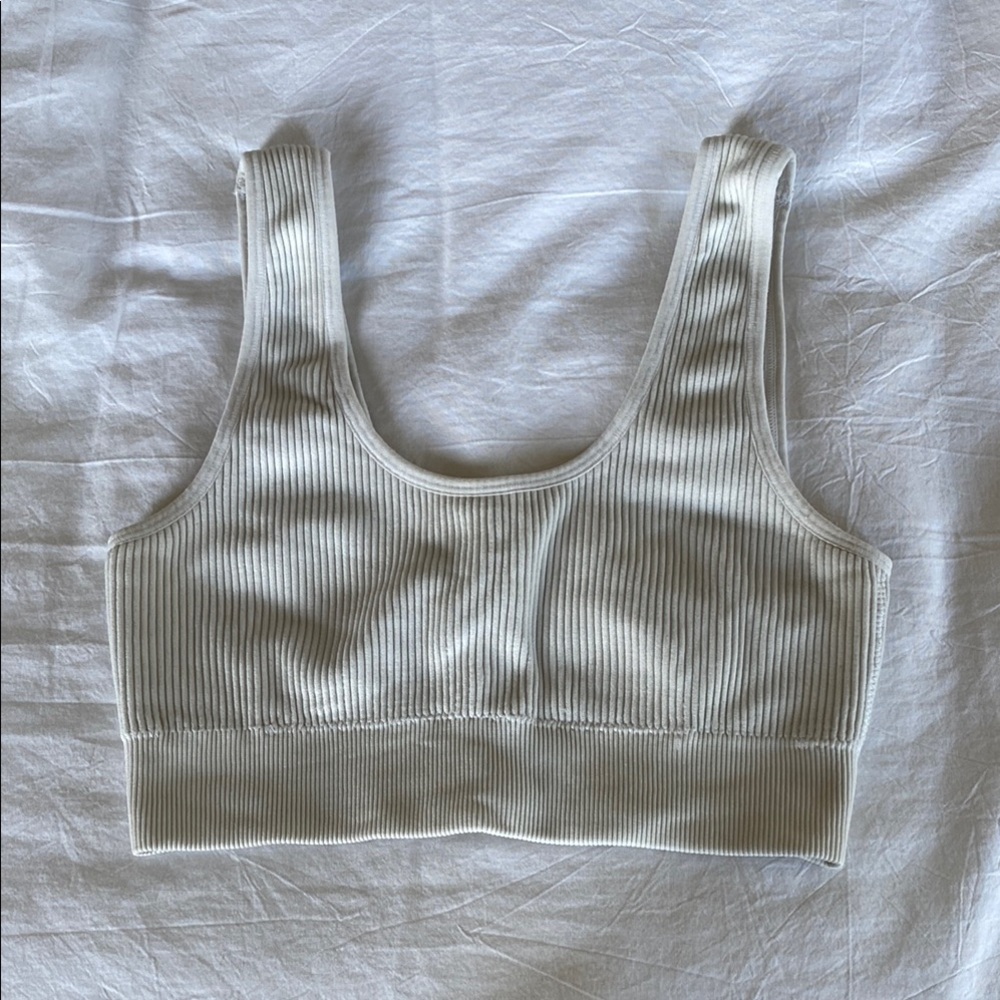 Aerie Cream Ribbed Sports Bra